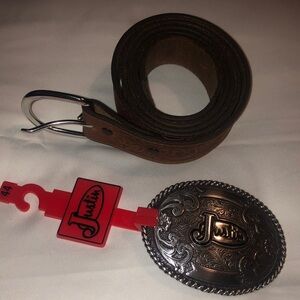 Justin Men’s Brown Leather Belt w/ Leaf Embossed Pattern